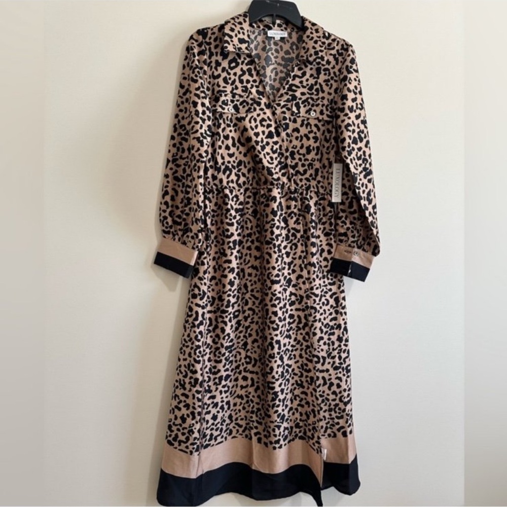 Luxology Tan and Black Animal Print Long Sleeve Dress - Picture 7 of 7